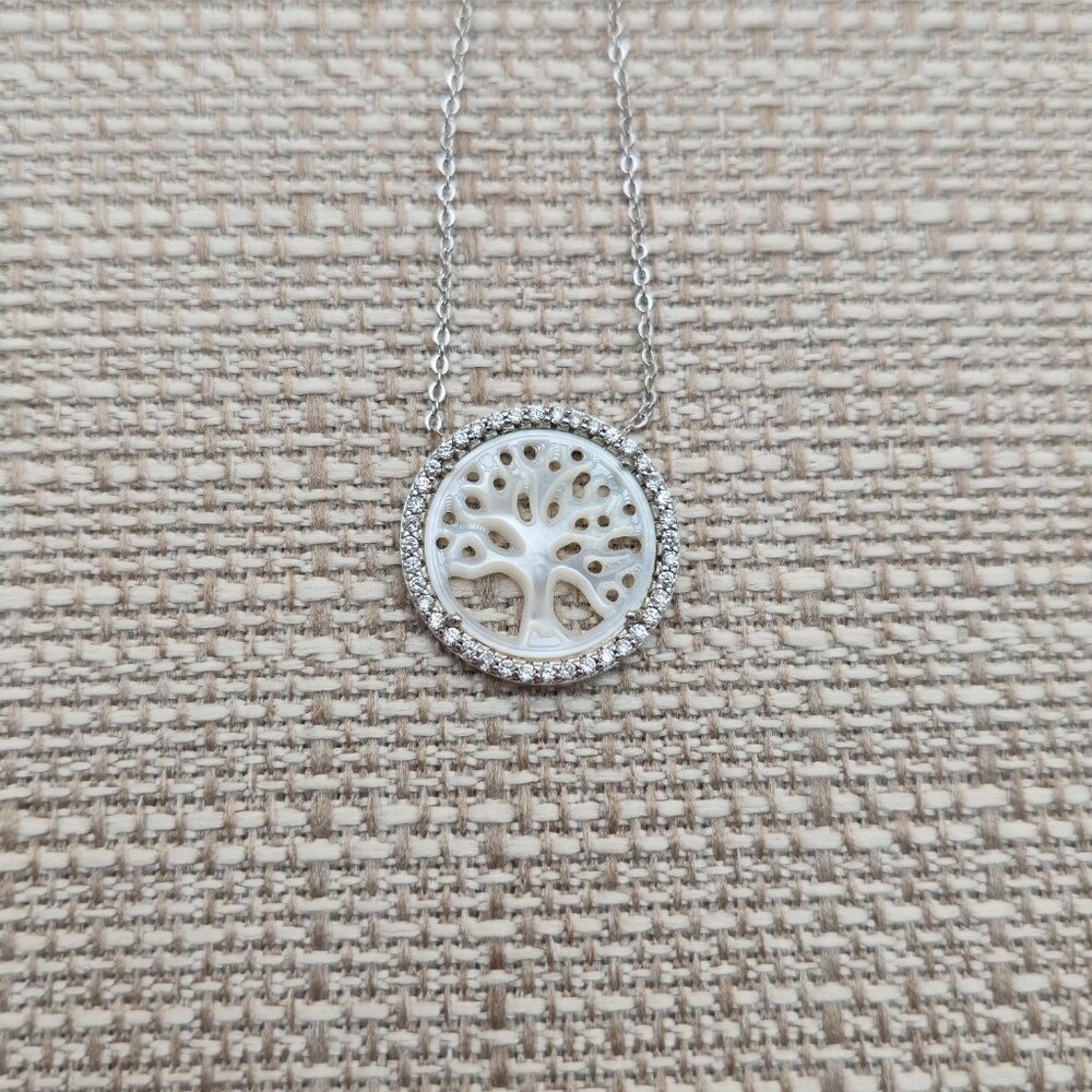 18 Inch Sterling Silver MoP Tree Of Life Cubic Zirconia Necklace A5497 - Picture 4 of 8